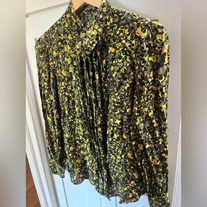 New Officine Generale silk top shirt s Floral Black and Yellow Blouse